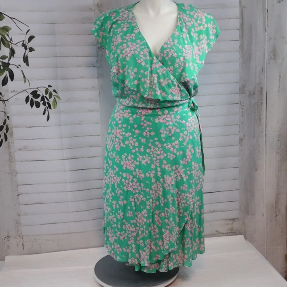 Draper James Green Pink Floral Wrap Dress, Size XXL - Picture 3 of 8
